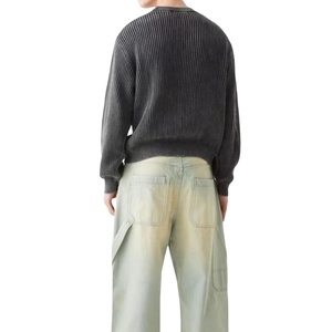 Pull en maille côtelée en nylon/coton personnalisé, style streetwear, avec logo brodé, couleur unie, pour homme, vente en gros, OEM ODM - Product Image 2