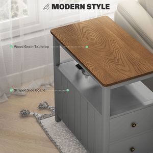 Tavolino Laterale Grigio con Stazione di Ricarica e Porte USB, Tavolino Stretto con Cassetti, Arredamento per Soggiorno - Product Image 6
