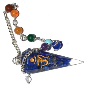 Pendule d'orgone Lapis Lazuli avec chaîne Om et Chakra et exportateur de pierres semi-précieuses - Product Image 1
