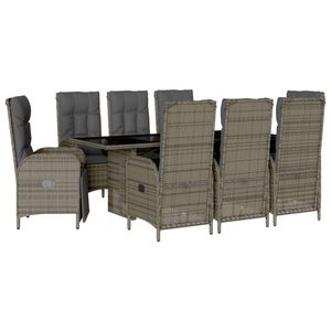 Set da Pranzo da Giardino in Rattan Grigio per 6 Persone, Arredamento da Esterno Resistente alle Intemperie, Design Contemporaneo - Product Image 4