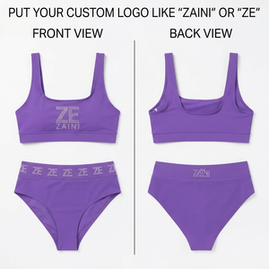 Women Swim Suit Premium Nylon Spandex 220 GSM Purple Two Piece <b>Bikini</b> Set Stretch Fit Custom <b>Rhinestone</b> Heat Transfer Logo Style - Product Image 1