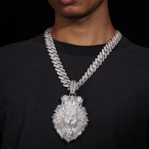 Colgante de Plata 925 con Cara de León y Diamantes de Moissanita Incoloros Chapados en Oro, Estilo Hip Hop, Joyería Fina, Colgantes y Dijes - Product Image 4