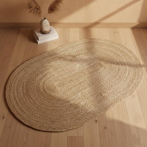 Scandinavian Style Living Room Decor Oval Jute Braided Area <b>Rug</b> Solid Color Non Slip Flat Pile - Product Image 6