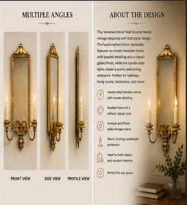 Gold Plated Rectangle Wall <b>Mirror</b> With Candle Holder Traditional Ornamental <b>Hanging</b> Accent Decor - Product Image 5