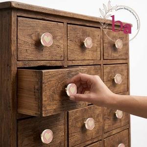 Ba Modern Round Brass <b>Knob</b> with Pink Resin Heart Design <b>for</b> Home Office <b>Dresser</b> Wardrobe Cabinet Handles - Product Image 2