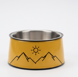 Tazón de Comida para Mascotas de Esmalte Amarillo Resistente, Plato Redondo de Acero Inoxidable para Perros y Gatos, Base de Goma Antideslizante, Plato de Alimentación OEM - Product Image 2