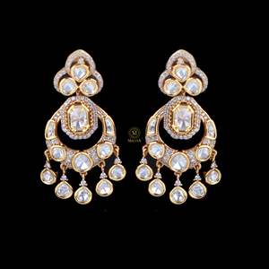 Leela Gold Plated Zircon Drop Earrings-Ethnic Geometric Designer Jewelry for Wedding and Party - Product Image 3