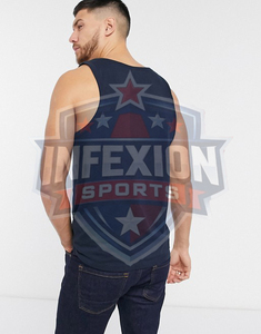 Men's Navy <b>Blue</b> Cotton Tank <b>Top</b> O-Neck Solid Color Casual Knitted Sleeveless <b>Vest</b> - Product Image 4