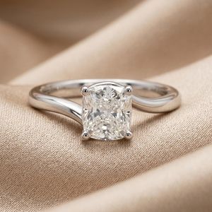 Authentic 1CT Cushion Cut Moissanite Bypass Shank <b>Solitaire</b> <b>Ring</b> For Unisex 925 <b>Silver</b> Fine Proposal Gift For Friends - Product Image 3