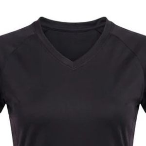 T-shirt noir à manches courtes et col en V pour femme, basique, décontracté, coupe ajustée, uni, léger, haut de tous les jours, vêtements de mode féminine, été - Product Image 2