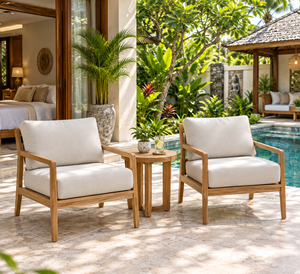 Modern Teak Wood Garden Chair <b>Cushioned</b> Outdoor Lounge <b>Seat</b> Embossed Design Foam Filled Patio Courtyard Hotel Villa Furniture - Product Image 1