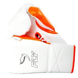 Gants de boxe Fly blancs et oranges à lacets en cuir PU respirant pour adultes, entraînement - Product Image 2