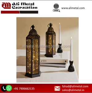 Faroles de vela decorativos Vintage para boda, candelabro de pilar de granja blanco desgastado con vidrio - Product Image 4