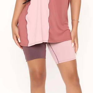 Ensemble de t-shirts pour femmes à manches courtes, coupe ample, couleur contrastée, col rond, respirant, tricoté, avec design à panneaux, à porter en toutes saisons - Product Image 4