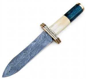 Couteau artisanal en acier Damas – Lame fixe, outil utilitaire et de collection avec manche en os et en bois - Product Image 2