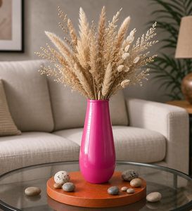 Vase à fleurs moderne de luxe en métal rose, peint à la poudre, fait main, résistant à la rouille, léger, pour la décoration intérieure et extérieure, salon - Product Image 1