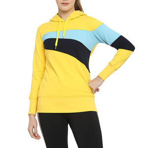 Sweat-shirt à capuche jaune pour femme avec blocs de couleur et poches, coupe classique, idéal pour l'automne - Product Image 3