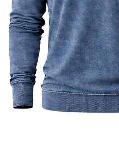 Sudadera Henley de Manga Larga para Hombre, Lavado Ácido, Azul Denim, Estilo Casual con Botones y Bolsillos, Prenda de Invierno, Algodón, Corte Ajustado - Product Image 6