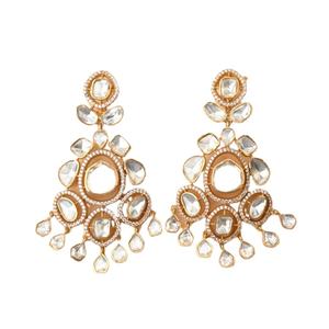 Top Selling Vintage Style Oxidised <b>Silver</b> White Stone <b>Studded</b> Floral Design Dangling <b>Earrings</b> with Metallic Beads for Women's - Product Image 1