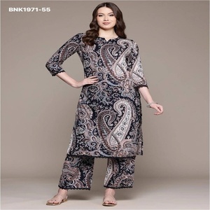 Ensemble coordonné Kurti-Pant long et droit en rayonne de qualité supérieure avec imprimé Paisley – Mode féminine – Exportateur – Vente en gros - Product Image 1