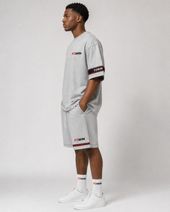 F2WIN Men's White Polyester/Cotton Fleece Quick Dry Seamless Fusing T-Shirt Shorts <b>Set</b> Stand Collar Casual Summer Wear - Product Image 5