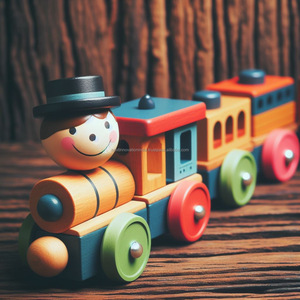 โมเดลรถขนของเล่นรถไฟไม้ของเล่นแบบใช้มือดันรถไฟของเล่นสำหรับเด็กชายหญิง1-3ปี - Product Image 3