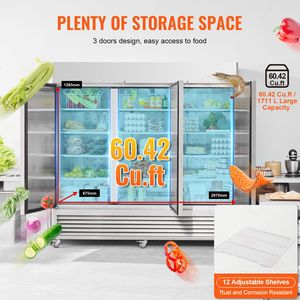 Frigorifero Commerciale Verticale in Acciaio Inox da 60,42 Cu.ft con 3 Porte, Larghezza 82,5 Pollici, per Cucine Professionali - Product Image 4