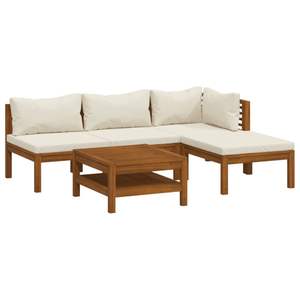 Ensemble de salon de patio en bois d'acacia massif de 5 pièces avec coussins crème pour le jardin - Product Image 2