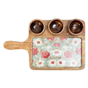Bandeja de Cocina Rústica de Madera con Tres Mini Tazas de Madera para Servir Frutos Secos, Nueces, Dulces y Chutneys - Product Image 6