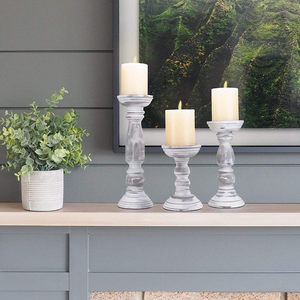 Candelabro de Madera Rústico Vintage Blanco Pulido Personalizado, Ecológico, para Centro de Mesa, Decoración del Hogar - Product Image 2