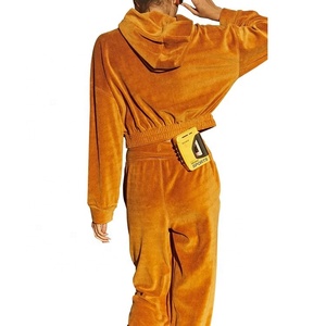 Wholesale Women's Velour Oversized OEM Track Suit With Kangaroo Pockets & Hood Men's Full Front Zipper Hooded Sweatsuit - Product Image 2