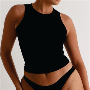 Top corto sin mangas para mujer, nuevo, de color liso, estilo casual, sexy, ajustado, de punto acanalado, top corto de encaje para mujer - Product Image 4