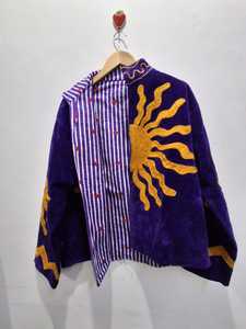 Veste bomber d'hiver classique en velours faite à la main, doublure en coton écologique brodée de fleurs Suzani, Bless International - Product Image 3