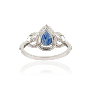 Bague de déclaration au design unique avec saphir bleu et diamant, en or blanc 14 carats pur, prix de gros, dernières nouveautés en bijouterie - Product Image 6