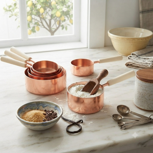 Handmade Pure Copper Measuring Cups Set Wooden Handle Kitchen Measuring Scoop Baking Coffee Tea <b>Tools</b> OEM ODM Manufacturer - Product Image 2