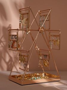 Organisateur de cosmétiques moderne en forme de grande roue, support à bijoux de luxe doré pour coiffeuse et présentoir de beauté - Product Image 2