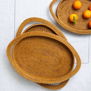 Bandeja de ratán tejida a mano de calidad superior y diseño elegante para decoración de mesa de almuerzo y desayuno. Personaliza el logotipo y el diseño. - Product Image 6