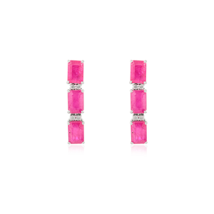 Pendientes Elegantes de Diseño Clásico con Rubí y Diamante en Oro Blanco Sólido de 14K, Regalo de Aniversario, Piedra de Nacimiento de Julio - Product Image 1