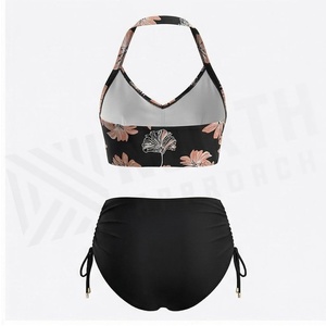 Ensemble bikini 2 pièces à imprimé floral pour femme, haut croisé à bretelles, bas taille haute, extensible, en spandex et polyester - Product Image 2