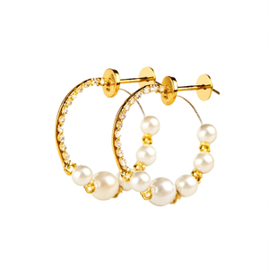 Vintage Gold Plated Zircon Pearl Diamond Stud Hoop Charm Earrings for Party - Product Image 2