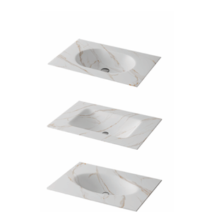 Lavabo de Baño Rectangular de Mármol para Encimera, Mueble de Madera, Diseño Moderno, Acabado Dorado, con Escurridor - Product Image 2