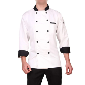เสื้อเชฟผู้ชายแบบ OEM สกรีนโลโก้และขนาดตามสั่ง สำหรับงานครัว ทำอาหาร แขนยาว ดีไซน์เรียบง่าย ผลิตเพื่อจำหน่าย - Product Image 1