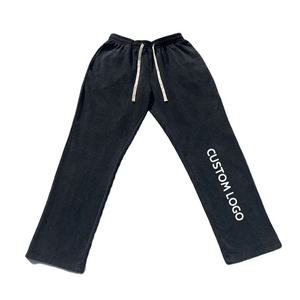 Custom Logo Women's Autumn Straight Leg Terry Sweatpants Mid Waist <b>Drawstring</b> Full Length Cotton Joggers Heat Transfer Print - Product Image 1