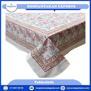 Mantel Rectangular con Estampado Floral Elegante, de Algodón Estampado a Mano, 150x220 cm, Color Lila Tango - Product Image 4
