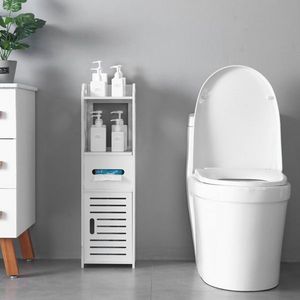 Mobile Bagno Moderno a 3 Ripiani in Legno Massello, Ecologico, con 2 Ante, 23x23x80CM, Bianco, per Casa o Soggiorno - Product Image 1
