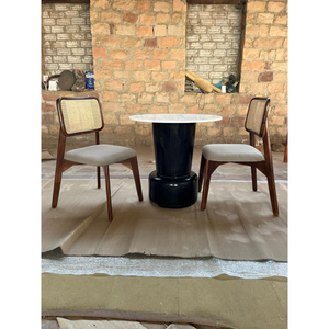 Modern Minimalist <b>Dining</b> <b>Table</b> Set with Marble <b>Top</b> & Solid Wood Upholstered Chairs for Home & Café rattan chairs - Product Image 2