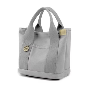 Black Canvas Tote Bag <b>Small</b> Size Daily Use Hand Carry <b>Shopping</b> Bag With Metal Logo Tag - Product Image 5