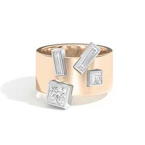 Anillo de declaración Princess Baguette con diamante cultivado en laboratorio, engaste de bisel en oro macizo de 14K, banda de cigarro Art Deco geométrica de 10 mm de ancho, fabricante - Product Image 4