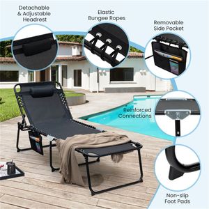 Sdraio da Esterno Nera Extra Large da 27 Pollici con Schienale Regolabile a 4 Posizioni, Pieghevole, Impermeabile, in Ferro, per Prendere il Sole - Product Image 4
