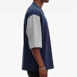 Camiseta Oversize de Contraste de Color para Hombre, Estilo Urbano Casual, Premium, de Gran Gramaje, con Diseño de Manga en Contraste, Ajuste Holgado - Product Image 1